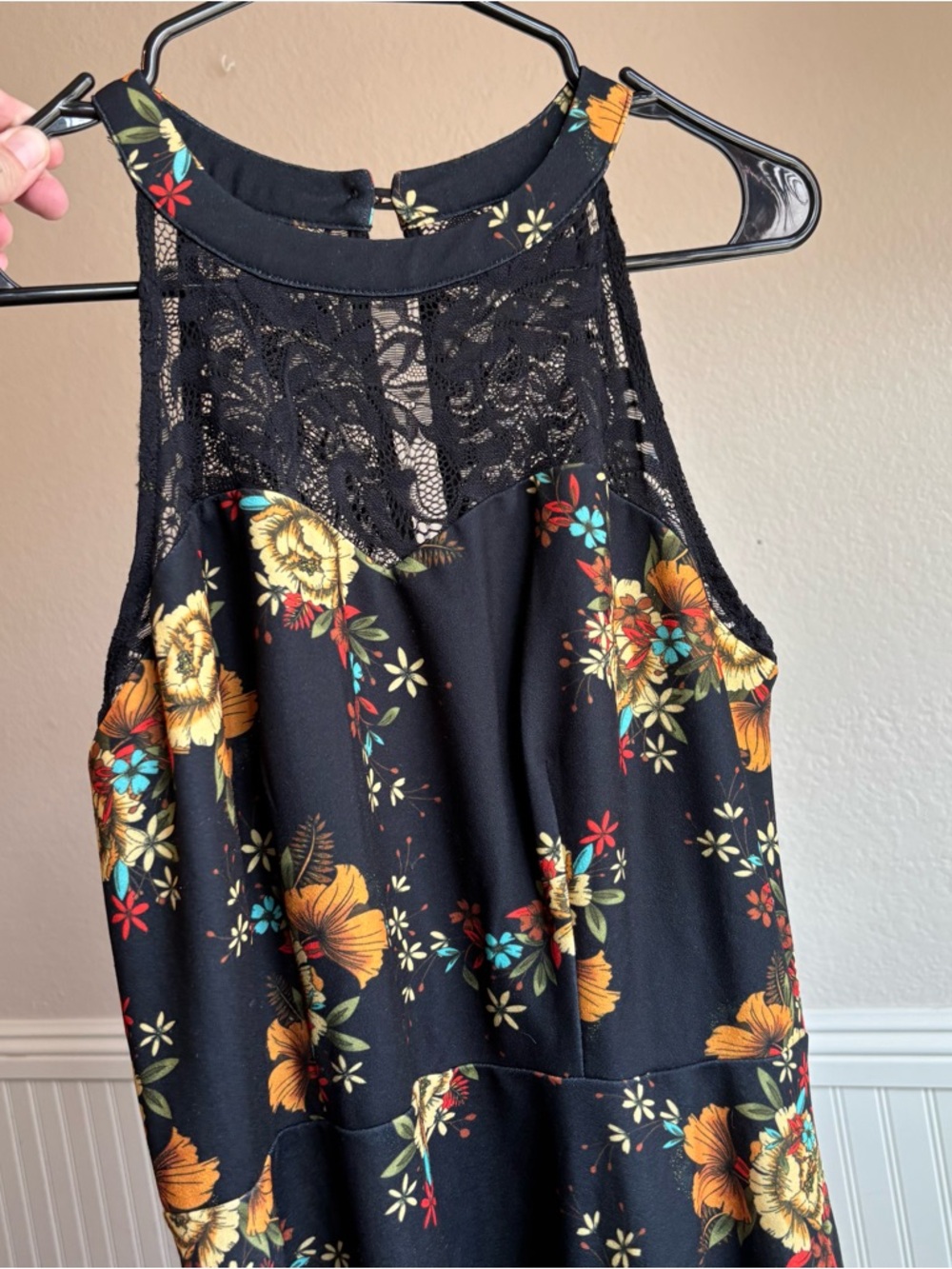 Large Black Floral Lace Halter Top